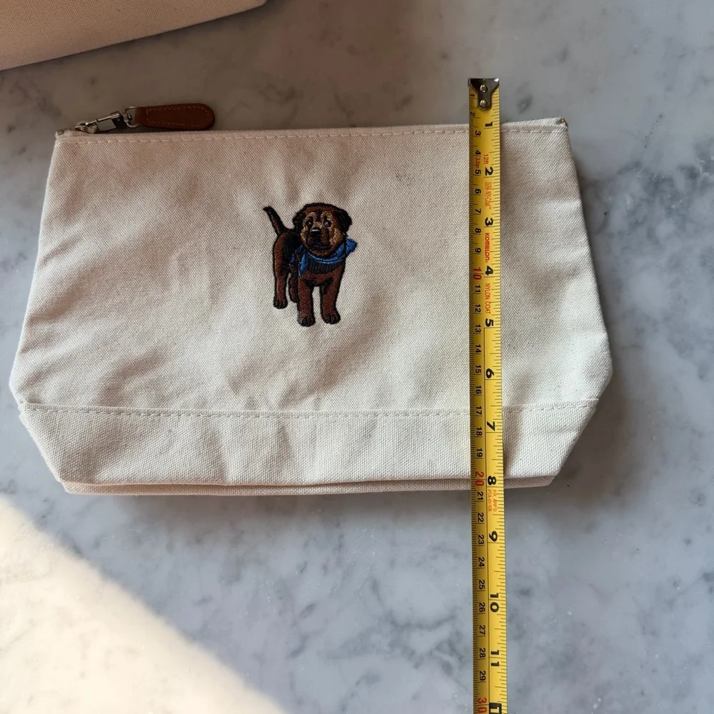 Dog Embroidered Canvas Tote + Pouch Set NWOT